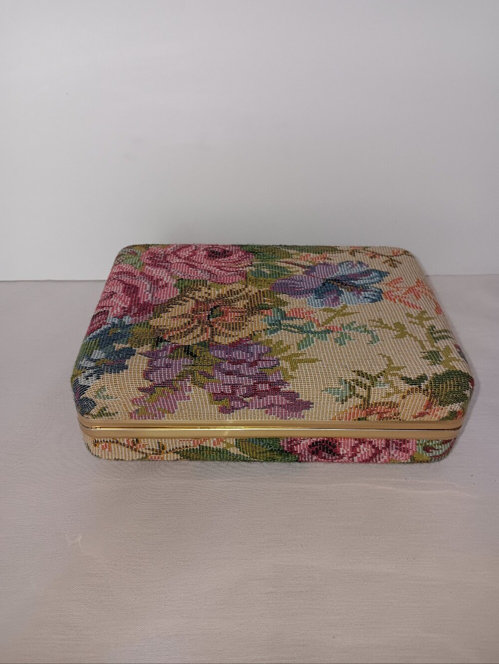 Tapestry Style Fabic Floral Vtg. 2 Pc. Travel Mirror JewelryBox